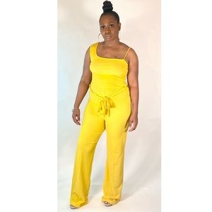 Celeb Women’s Jumpsuit One Shoulder With Belt Mustard Size Medium